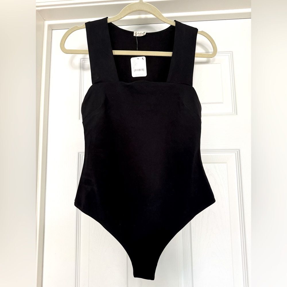 NWT Free People Square Neckline Thing Black Bodysuit Sz S